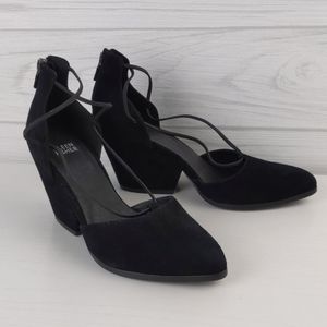 Eileen Fisher Suede Rope Ghillie Lace Block Heels